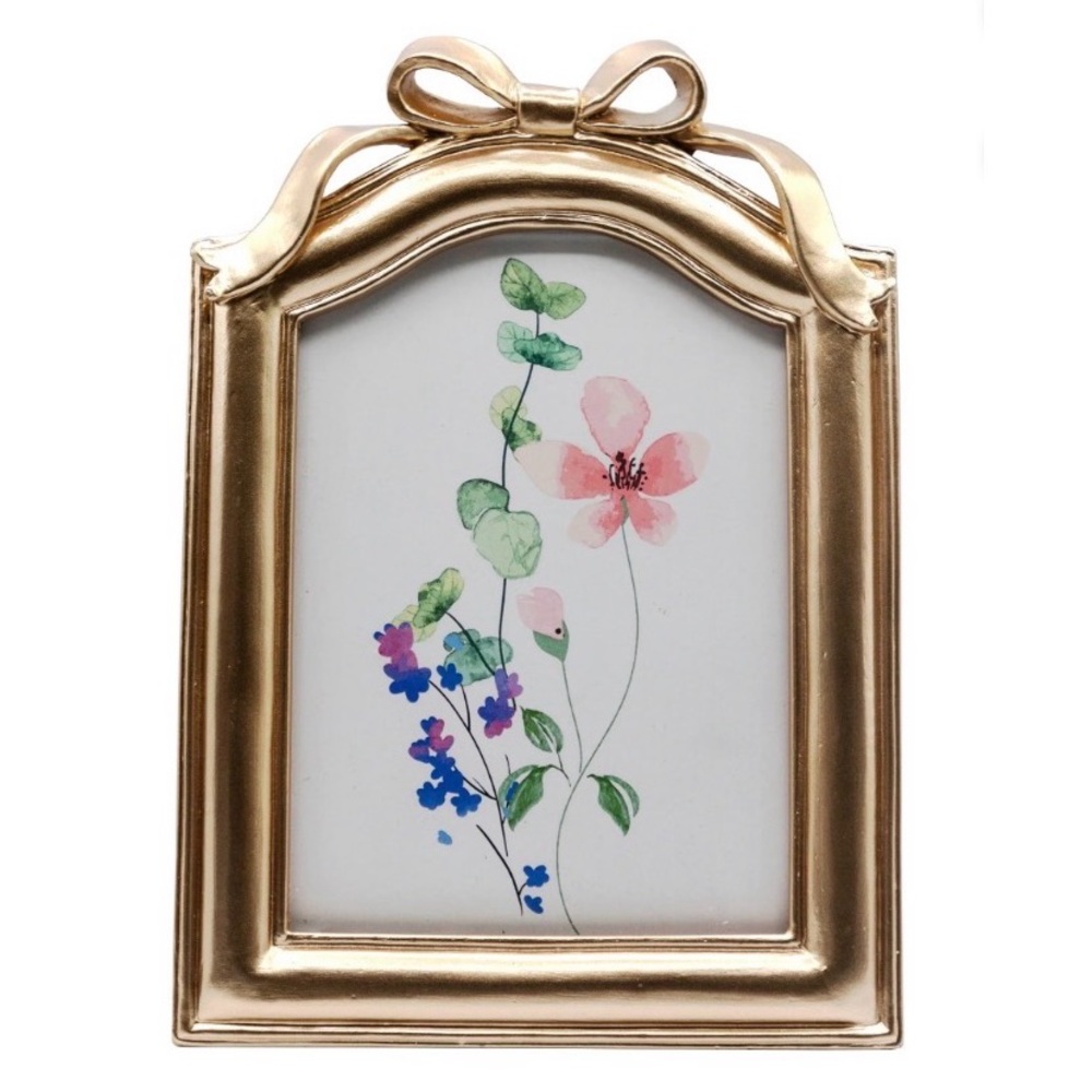 Gold Floral Accent Frame with Pink and Green Watercolor Print - 5x7